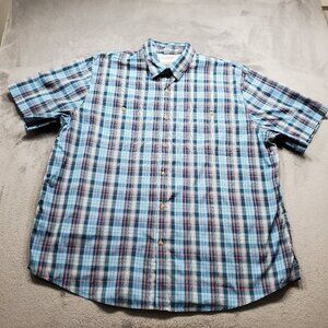 Ocean Coast Button Up Short Sleeve Outdoorsman's Plaid Shirt Blue Red Men Sz 2XL